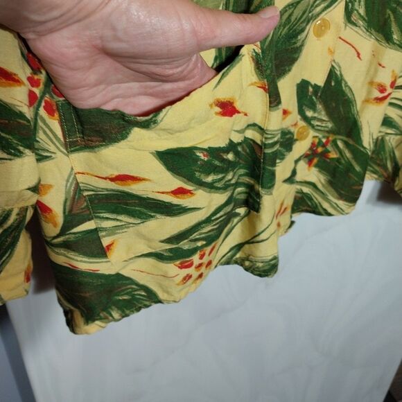 Maggie Barnes Linen Blend Top Sz 30W Tropical Pockets Button Up Tunic Boho Comfy - Picture 5 of 9